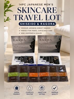 14pc Japanese Men's Skincare Travel Lot: Shiseido & Ragora